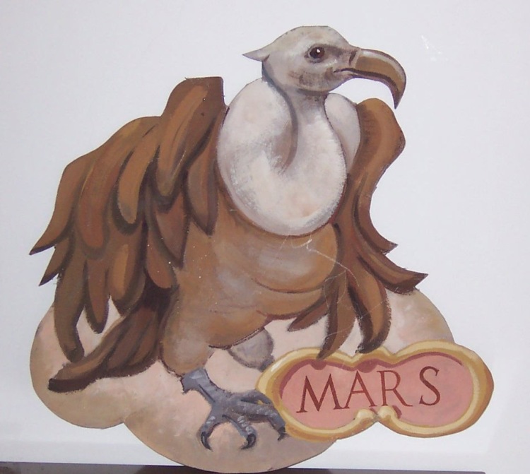 Bh Mars v podob supa (tempera a akryl na kartonu, devn konstrukce)