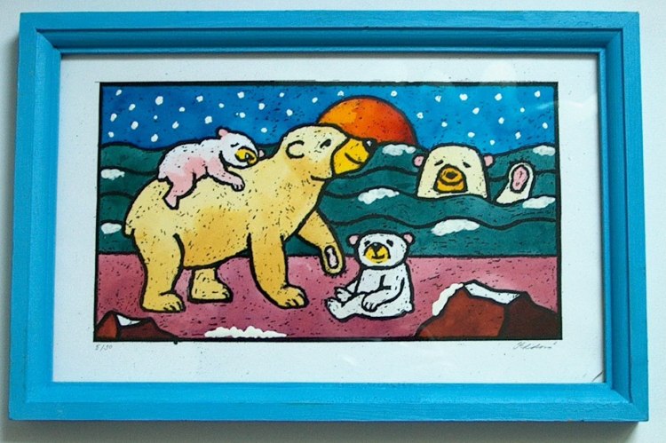 Ledn medvdi 1 (Grafika kolorovan akvarelem)