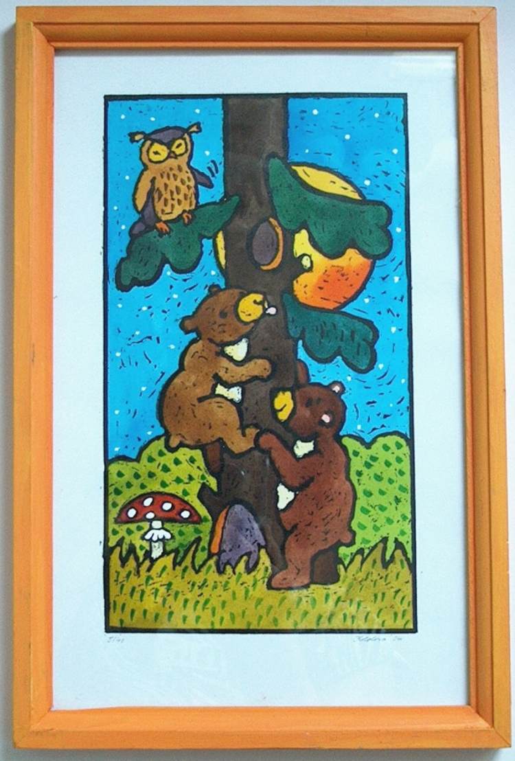 Mov na strom (Grafika kolorovan akvarelem. )